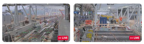 Afbeelding van de 2 livestreams van het werkgebied van Strukton naast elkaar.